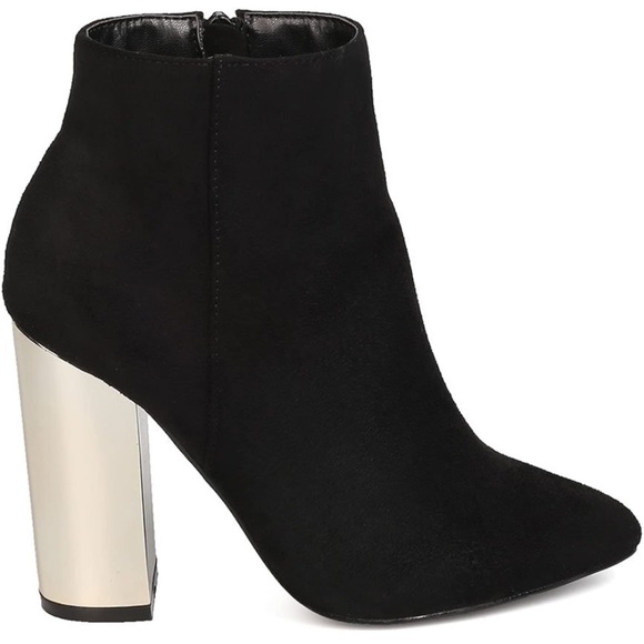 Suede - Faux Women Metallic Gold Block Heel Ankle Bootie - Picture 8 of 9